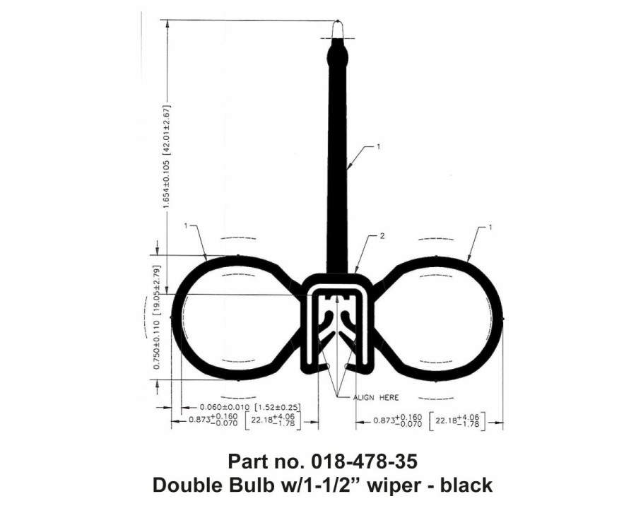 Seals AP Products | Double Bulb, W/1-1/2 Wiper, Slide On Clip, 2 X 2-1/4 X 35