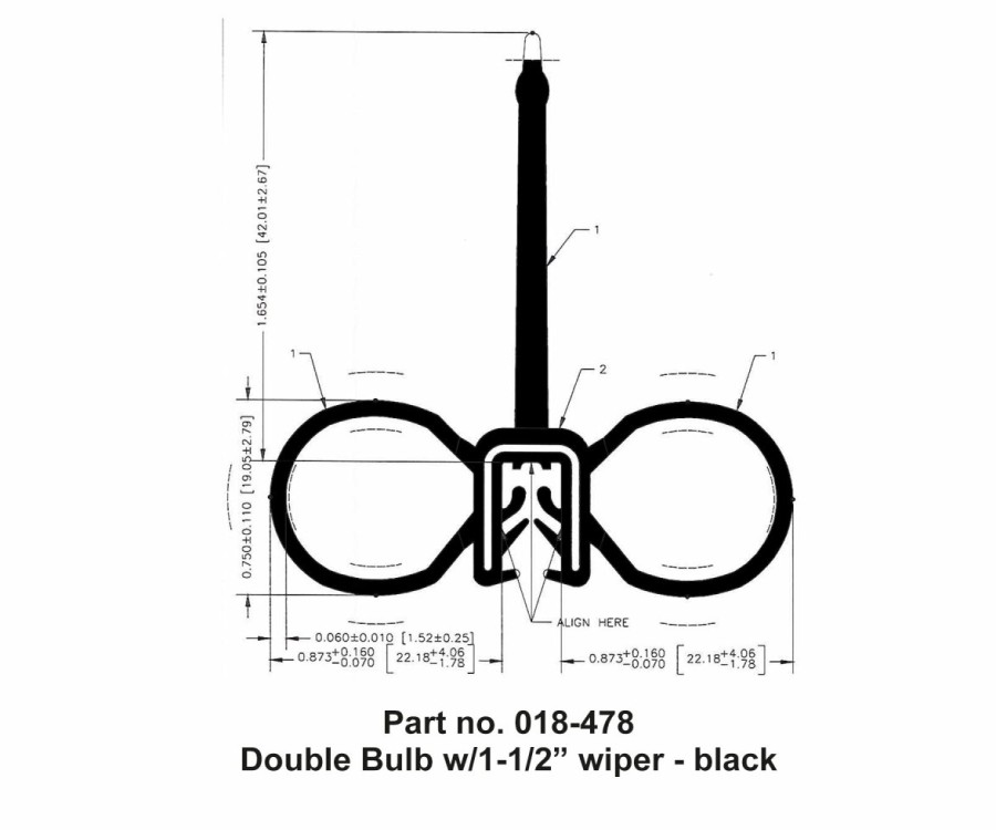 Seals AP Products | Double Bulb, W/1-1/2 Wiper, Slide On Clip, 2 X 2-1/4 X 28